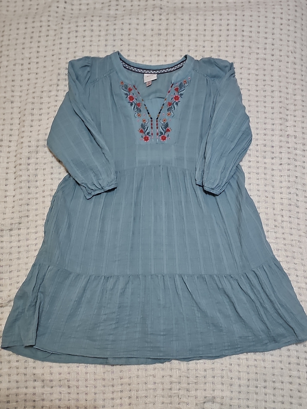 Knox Rose Light Blue Embroidered Tiered Dress